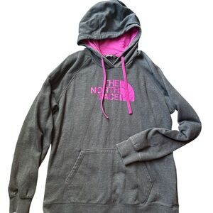 Vintage The North Face Heather Grey and Magenta Hoodie